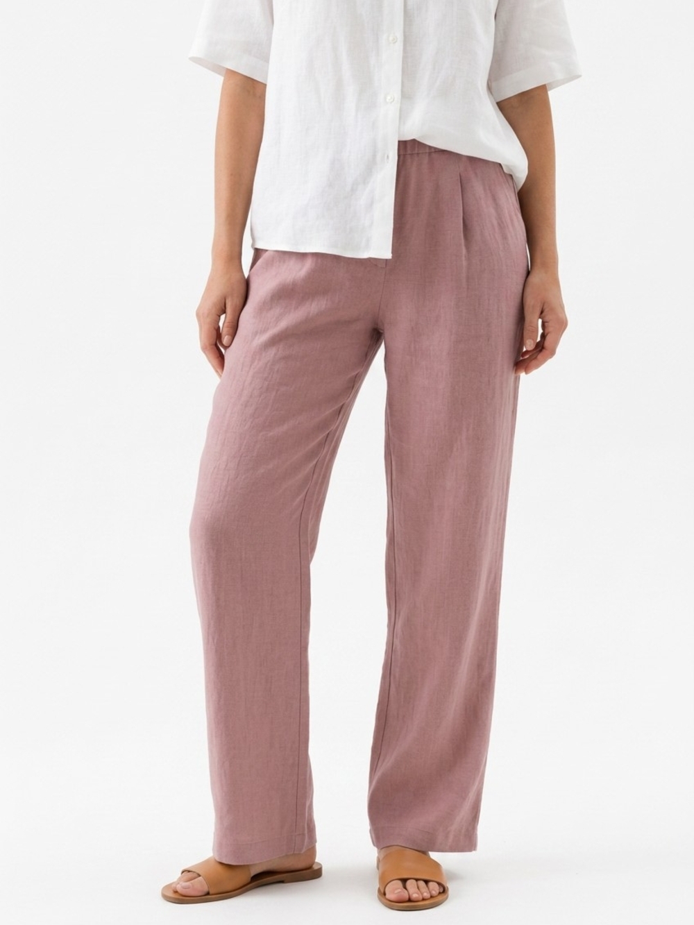 Relaxed Linen Wide-Leg Pants — Dusty Rose